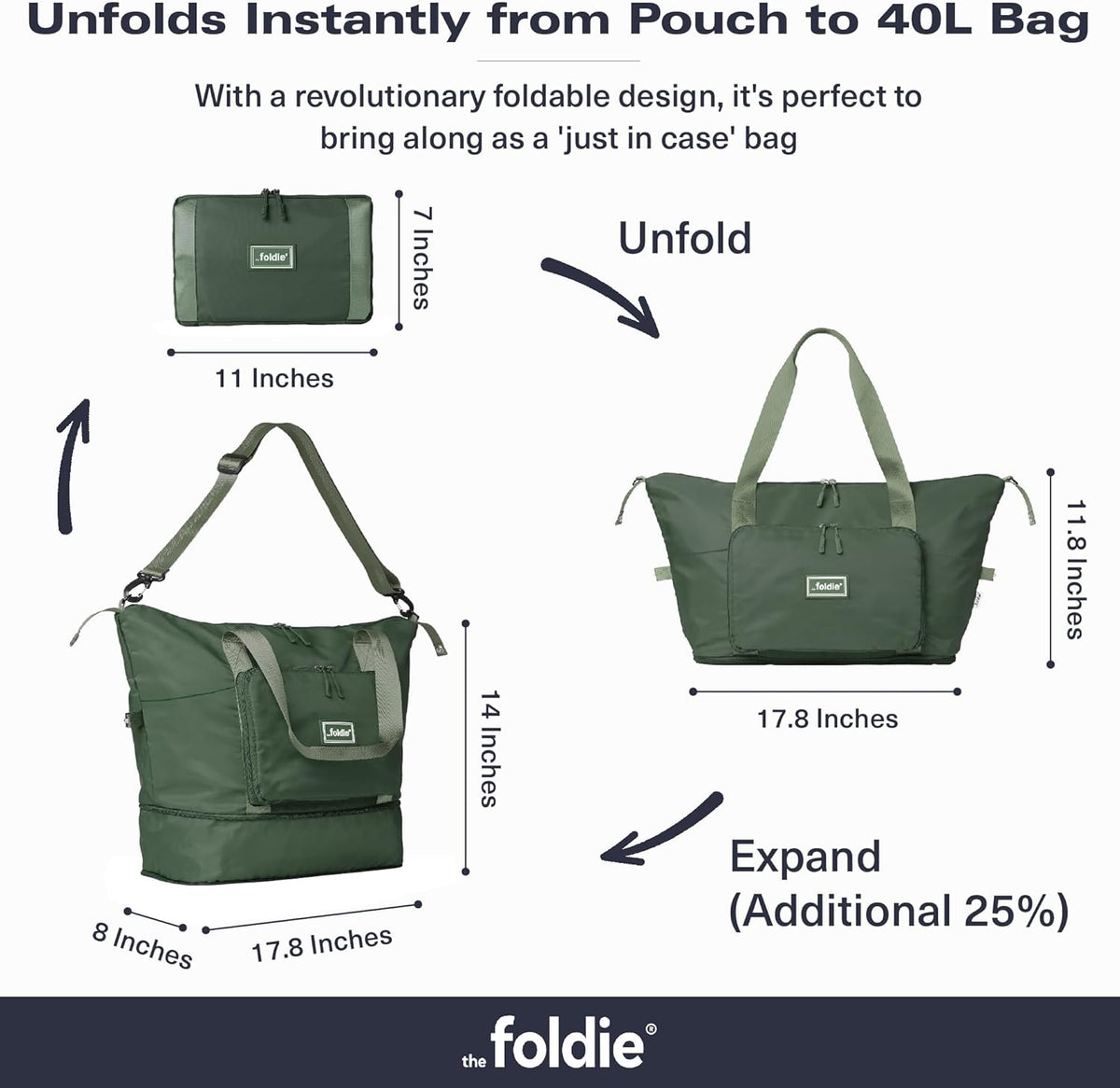 Foldable Travel Bag for Women - 40L Weekender Bag with Multiple Pockets - Carry On Expendable Travel Bag