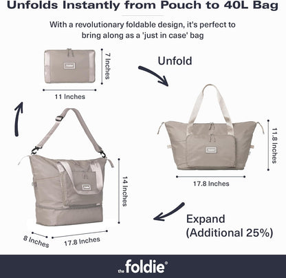 Foldable Travel Bag for Women - 40L Weekender Bag with Multiple Pockets - Carry On Expendable Travel Bag
