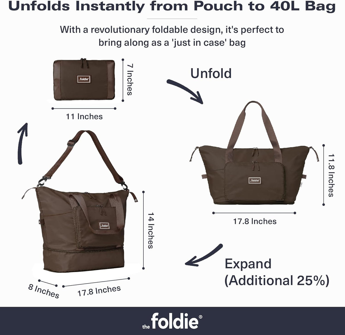Foldable Travel Bag for Women - 40L Weekender Bag with Multiple Pockets - Carry On Expendable Travel Bag