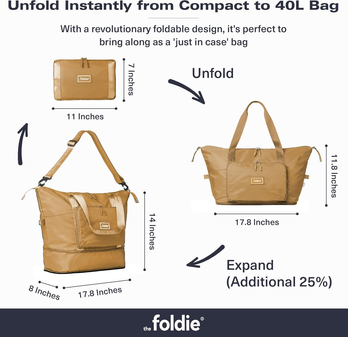 Foldable Travel Bag for Women - 40L Weekender Bag with Multiple Pockets - Carry On Expendable Travel Bag