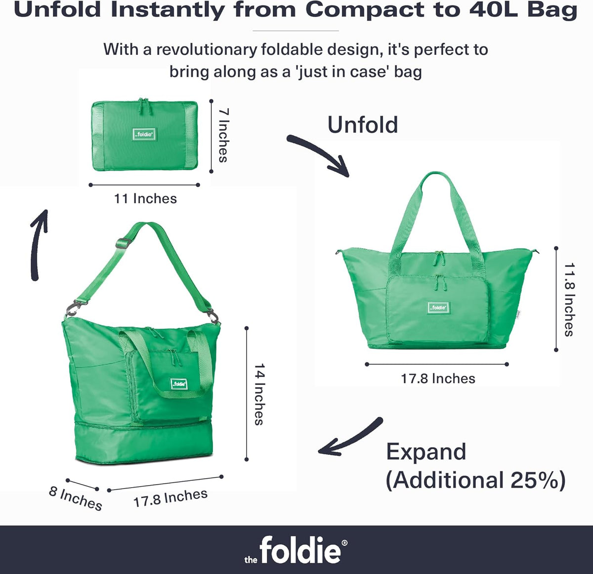 Foldable Travel Bag for Women - 40L Weekender Bag with Multiple Pockets - Carry On Expendable Travel Bag