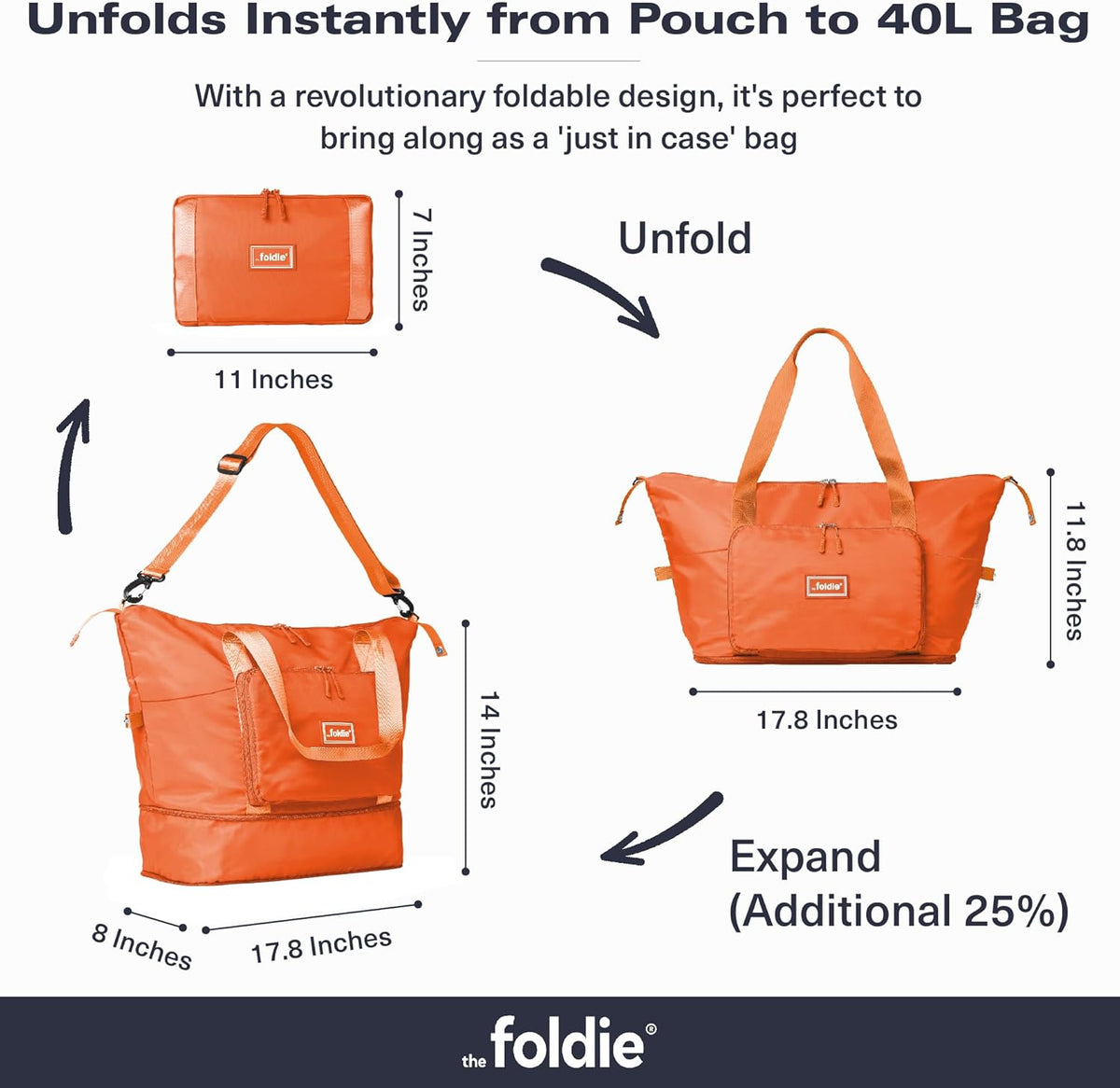 Foldable Travel Bag for Women - 40L Weekender Bag with Multiple Pockets - Carry On Expendable Travel Bag