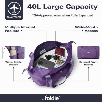 Foldable Travel Bag for Women - 40L Weekender Bag with Multiple Pockets - Carry On Expendable Travel Bag