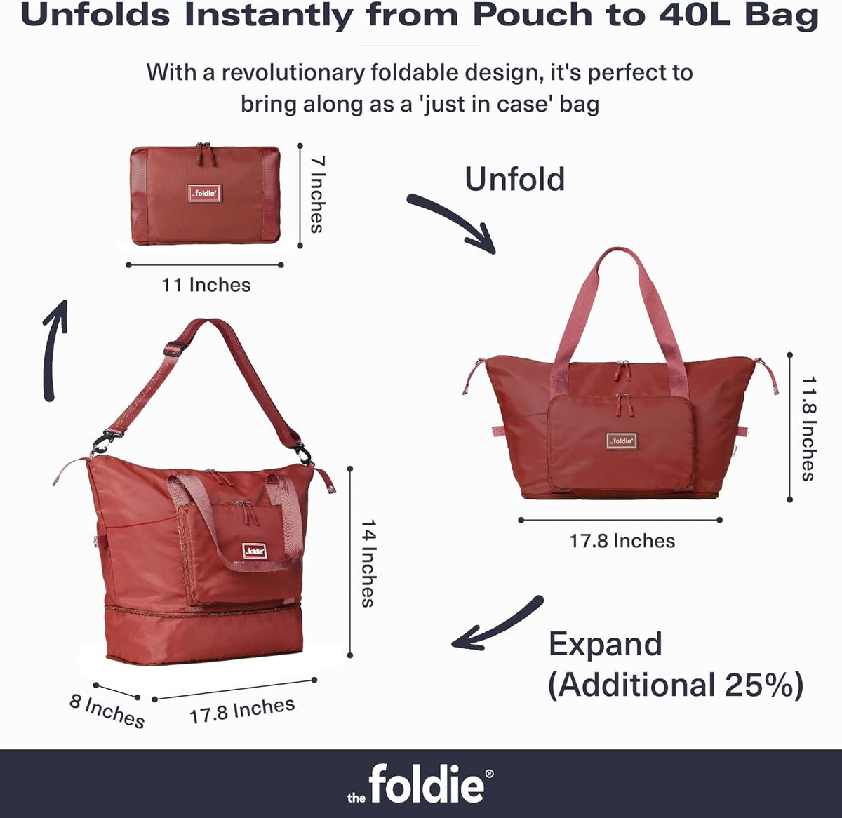 Foldable Travel Bag for Women - 40L Weekender Bag with Multiple Pockets - Carry On Expendable Travel Bag