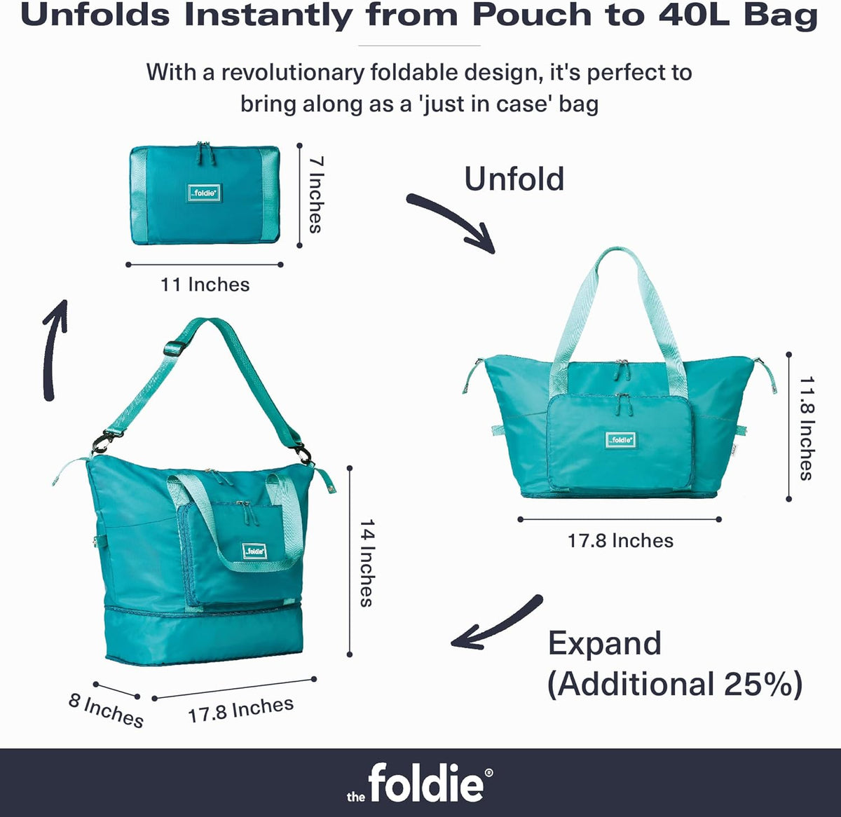 Foldable Travel Bag for Women - 40L Weekender Bag with Multiple Pockets - Carry On Expendable Travel Bag