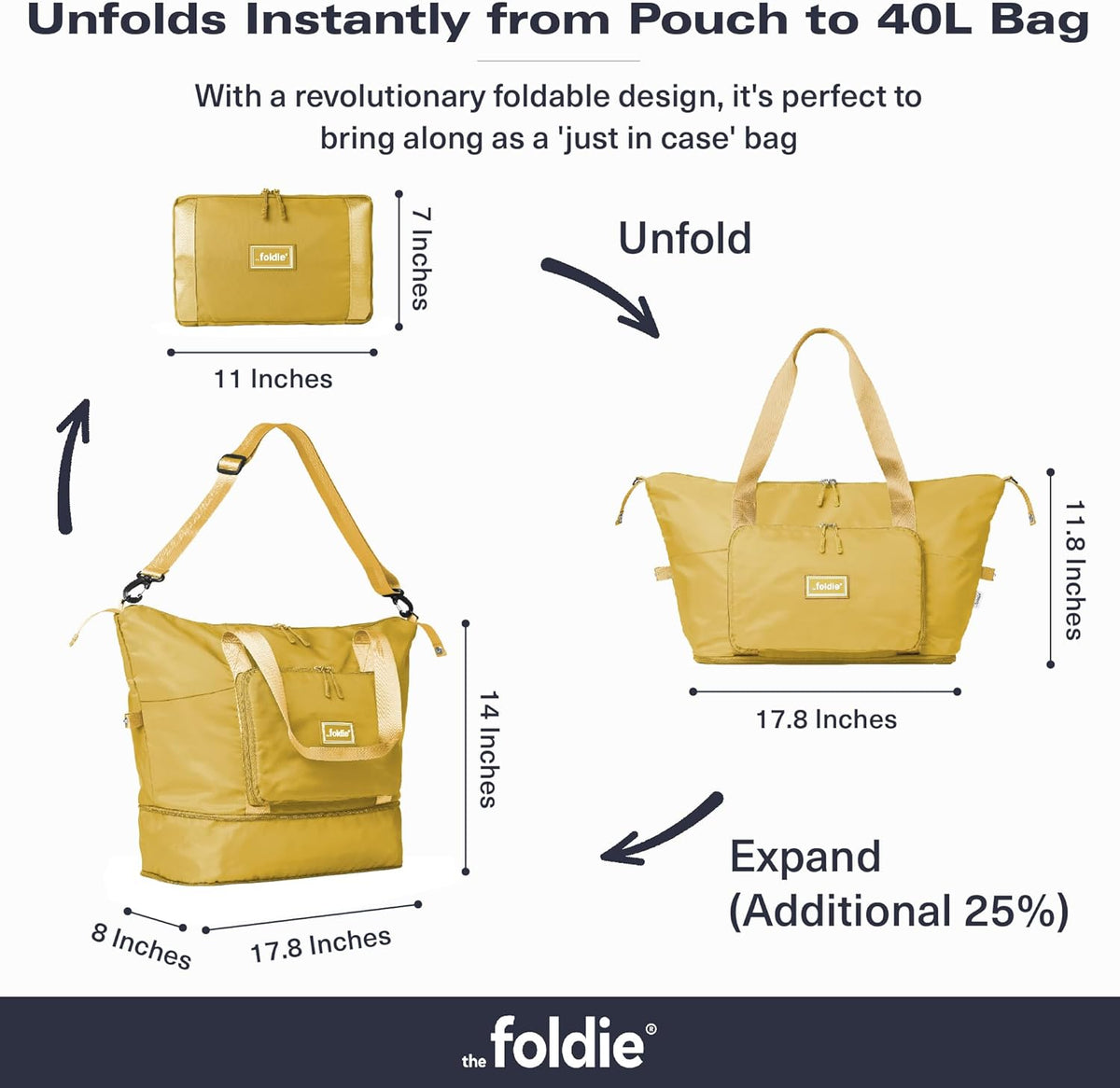 Foldable Travel Bag for Women - 40L Weekender Bag with Multiple Pockets - Carry On Expendable Travel Bag