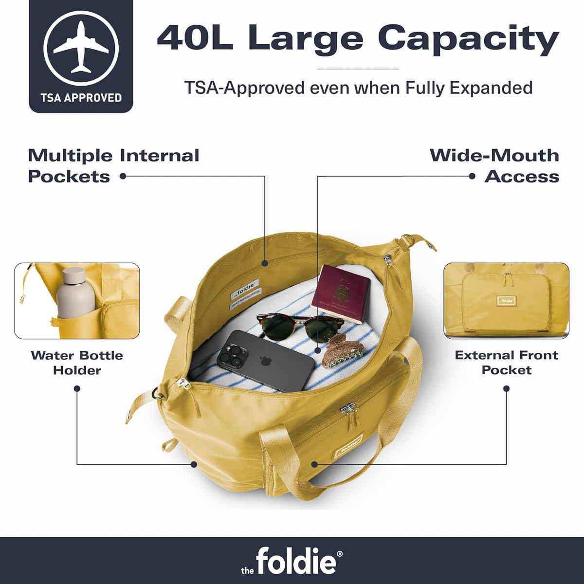 Foldable Travel Bag for Women - 40L Weekender Bag with Multiple Pockets - Carry On Expendable Travel Bag