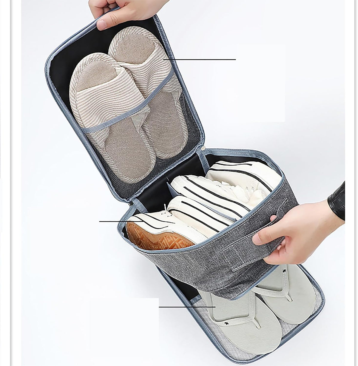 Shoe Bags - Portable Waterproof Organizer, Holds 3-4 Pairs | Travel Essentials, Carry On, Handle, Zipped, Oxford Cloth, Durable, Three Layers Storage Pouch, Travel Shoe Bags for Suitcase