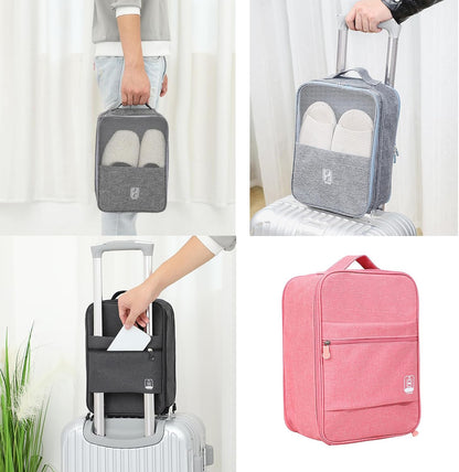 Shoe Bags - Portable Waterproof Organizer, Holds 3-4 Pairs | Travel Essentials, Carry On, Handle, Zipped, Oxford Cloth, Durable, Three Layers Storage Pouch, Travel Shoe Bags for Suitcase
