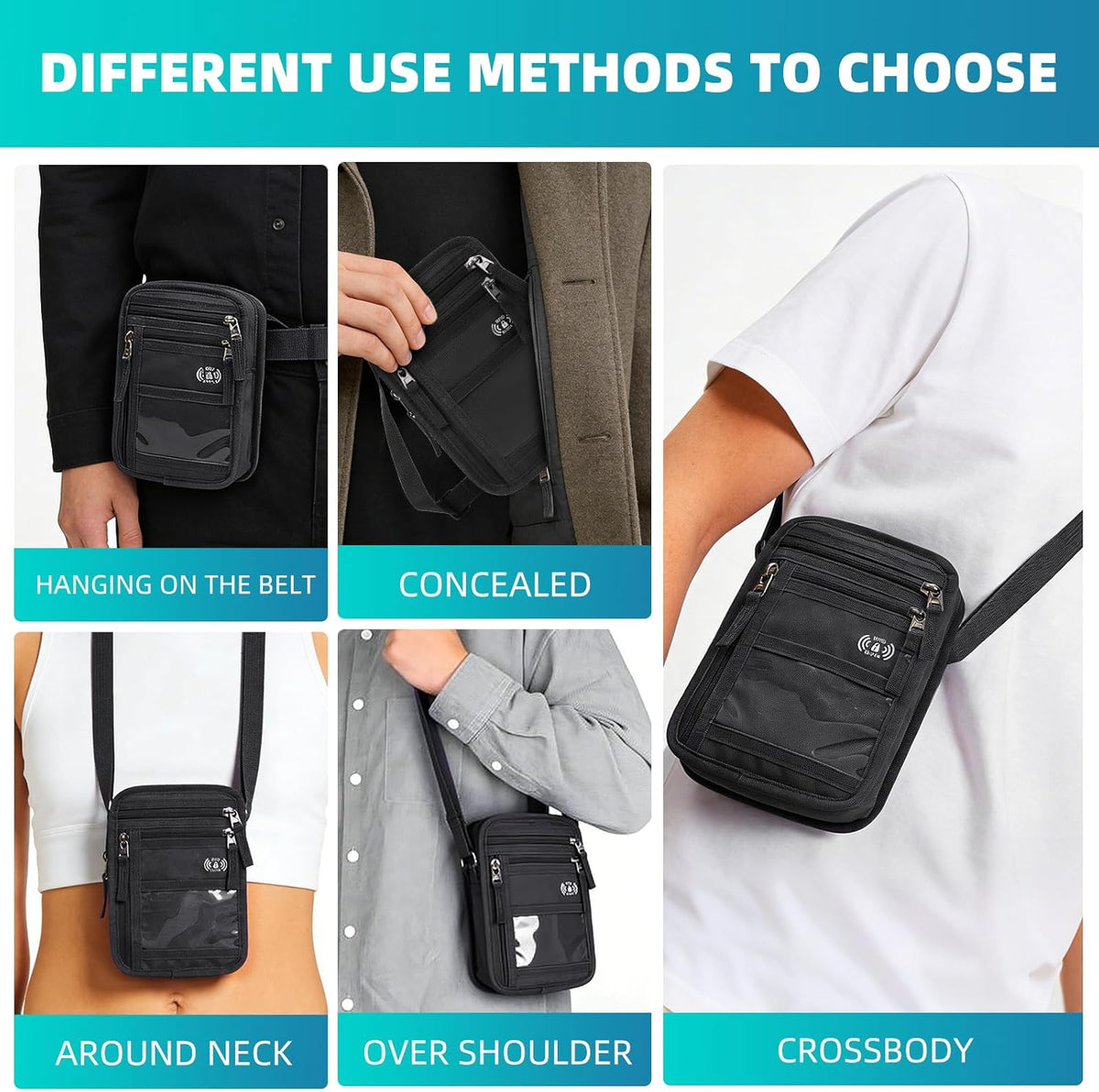 RFID Neck Wallet for Travel, Passport Holder, Money Pouch