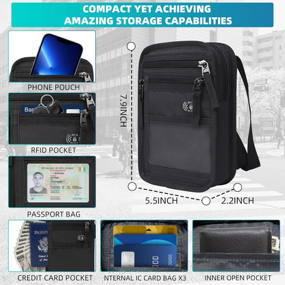 RFID Neck Wallet for Travel, Passport Holder, Money Pouch