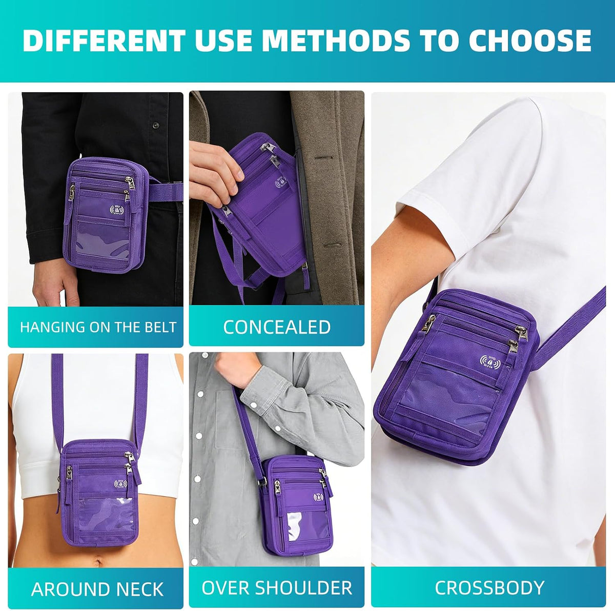 RFID Neck Wallet for Travel, Passport Holder, Money Pouch
