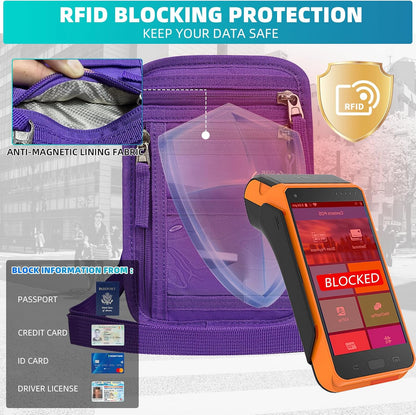 RFID Neck Wallet for Travel, Passport Holder, Money Pouch