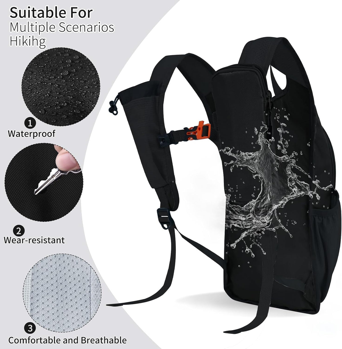 Hiking Backpack 10L/15L Small Daypack Lightweight Packable Travel Foldable Water Resistan for Women Men (White, 10L)