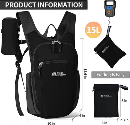 Hiking Backpack 10L/15L Small Daypack Lightweight Packable Travel Foldable Water Resistan for Women Men (White, 10L)