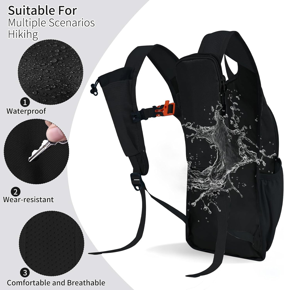 Hiking Backpack 10L/15L Small Daypack Lightweight Packable Travel Foldable Water Resistan for Women Men (White, 10L)
