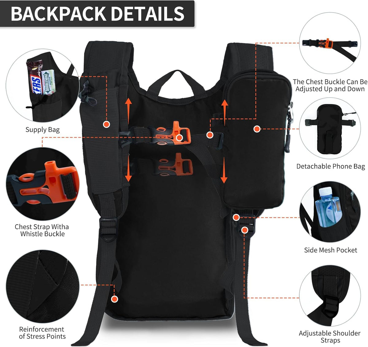 Hiking Backpack 10L/15L Small Daypack Lightweight Packable Travel Foldable Water Resistan for Women Men (White, 10L)