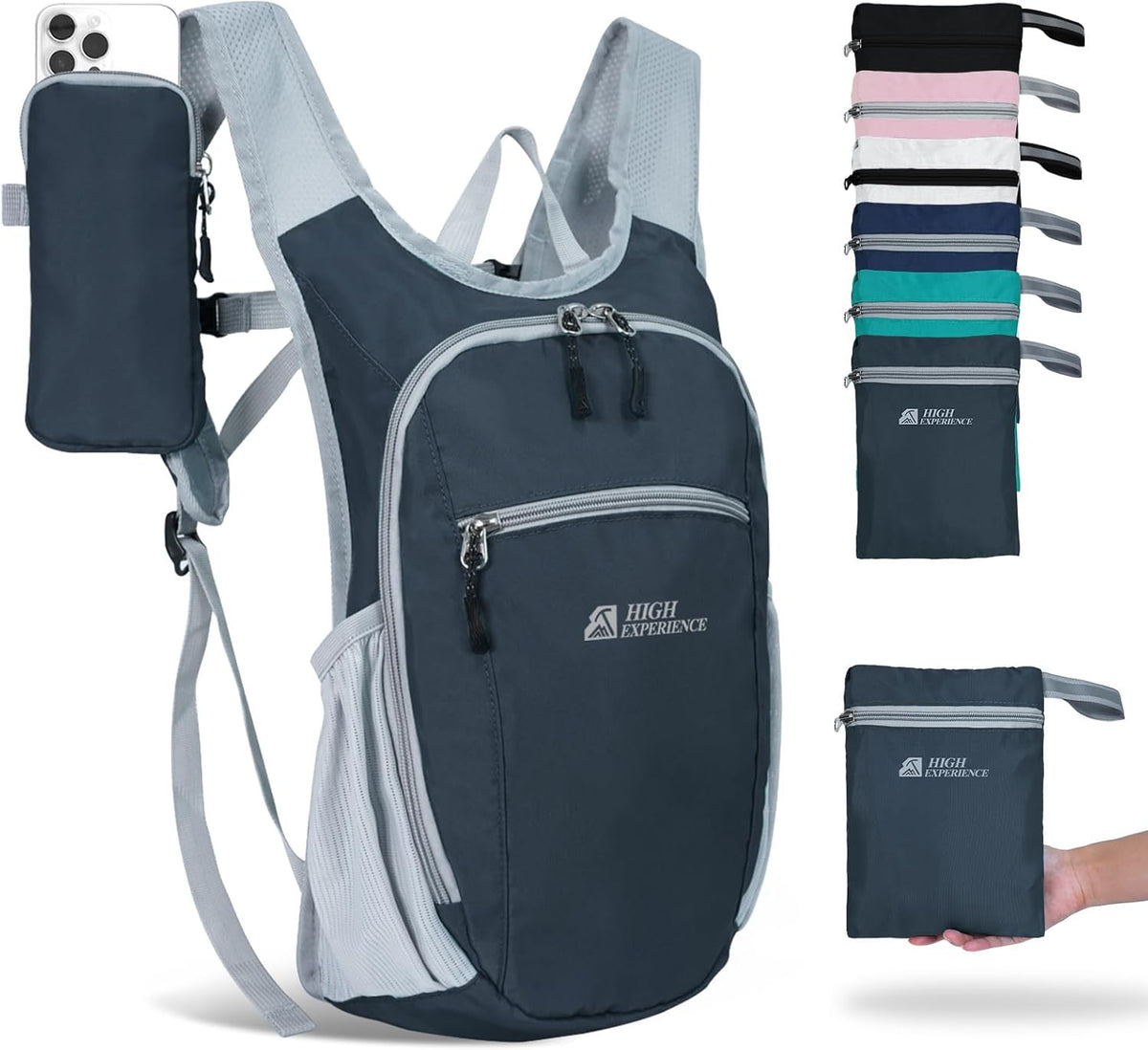 Hiking Backpack 10L/15L Small Daypack Lightweight Packable Travel Foldable Water Resistan for Women Men (White, 10L)