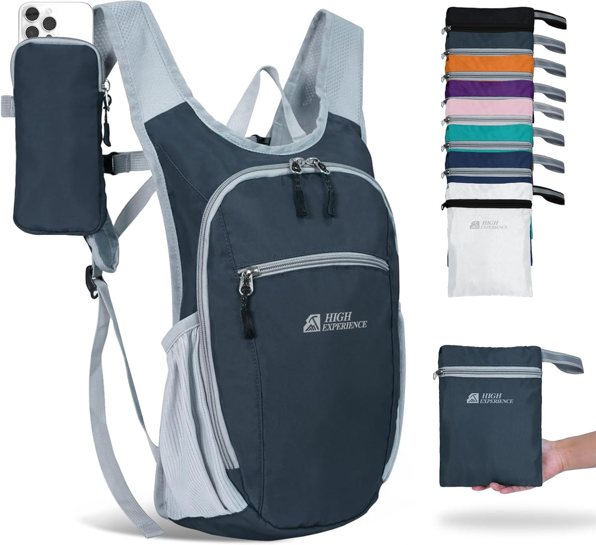 Hiking Backpack 10L/15L Small Daypack Lightweight Packable Travel Foldable Water Resistan for Women Men (White, 10L)