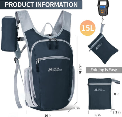 Hiking Backpack 10L/15L Small Daypack Lightweight Packable Travel Foldable Water Resistan for Women Men (White, 10L)