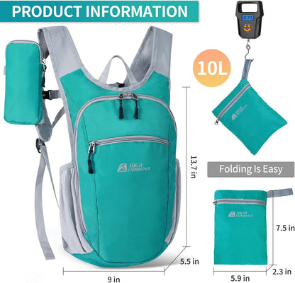Hiking Backpack 10L/15L Small Daypack Lightweight Packable Travel Foldable Water Resistan for Women Men (White, 10L)