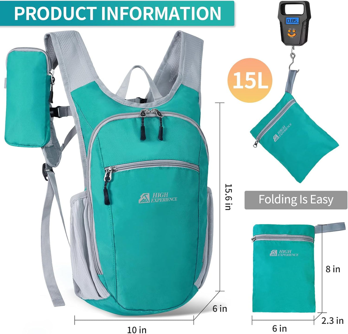 Hiking Backpack 10L/15L Small Daypack Lightweight Packable Travel Foldable Water Resistan for Women Men (White, 10L)
