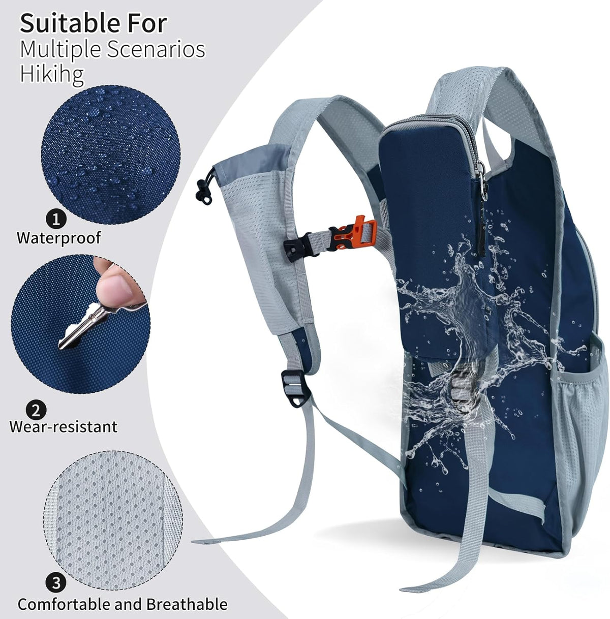 Hiking Backpack 10L/15L Small Daypack Lightweight Packable Travel Foldable Water Resistan for Women Men (White, 10L)
