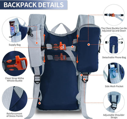 Hiking Backpack 10L/15L Small Daypack Lightweight Packable Travel Foldable Water Resistan for Women Men (White, 10L)