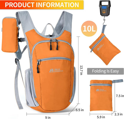 Hiking Backpack 10L/15L Small Daypack Lightweight Packable Travel Foldable Water Resistan for Women Men (White, 10L)