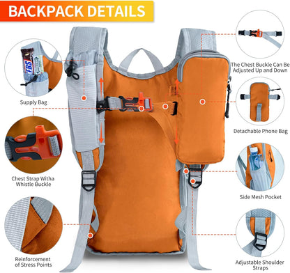 Hiking Backpack 10L/15L Small Daypack Lightweight Packable Travel Foldable Water Resistan for Women Men (White, 10L)