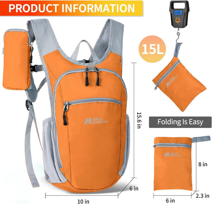 Hiking Backpack 10L/15L Small Daypack Lightweight Packable Travel Foldable Water Resistan for Women Men (White, 10L)