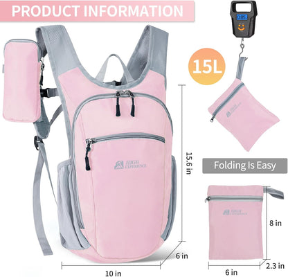 Hiking Backpack 10L/15L Small Daypack Lightweight Packable Travel Foldable Water Resistan for Women Men (White, 10L)