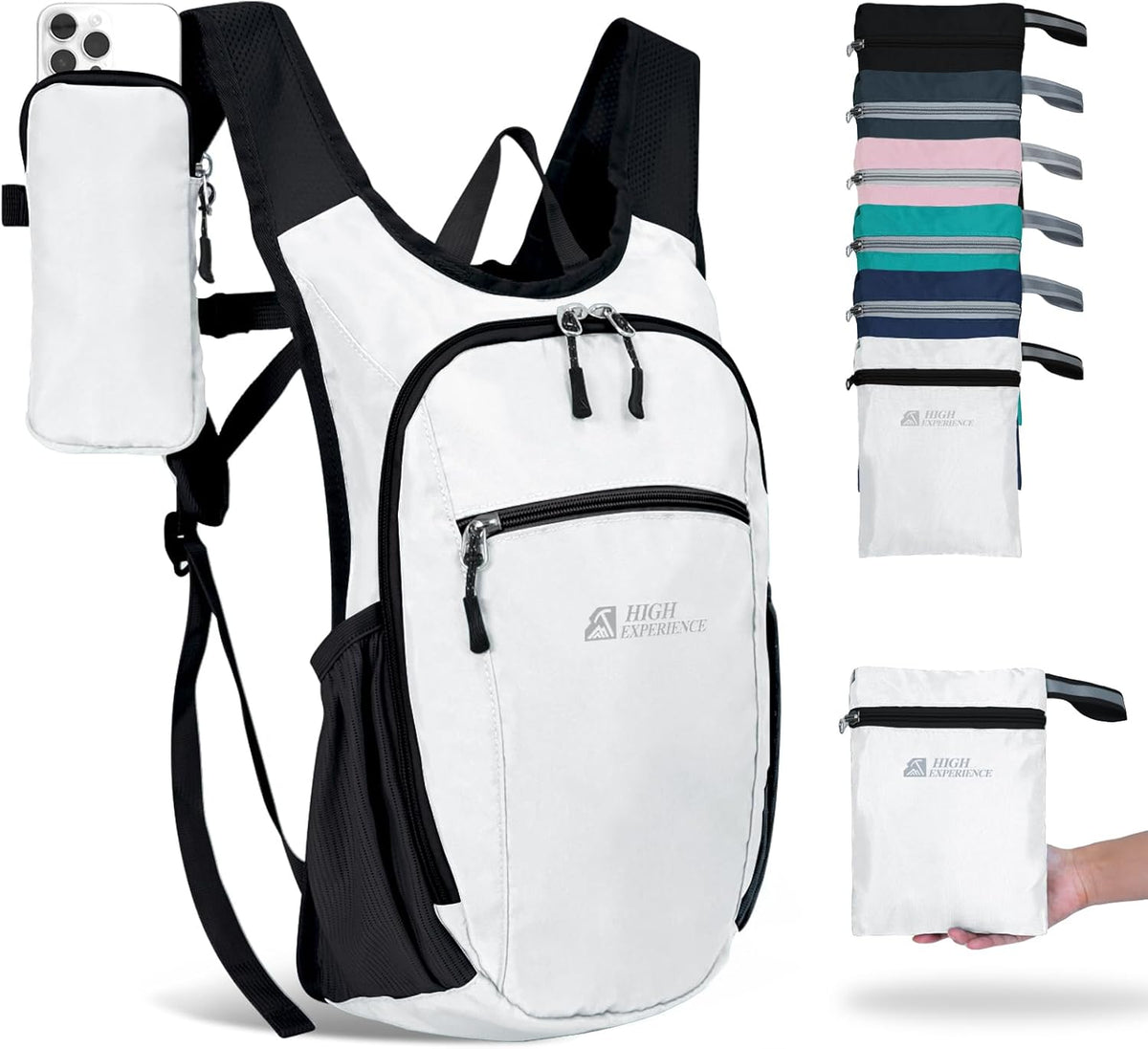 Hiking Backpack 10L/15L Small Daypack Lightweight Packable Travel Foldable Water Resistan for Women Men (White, 10L)
