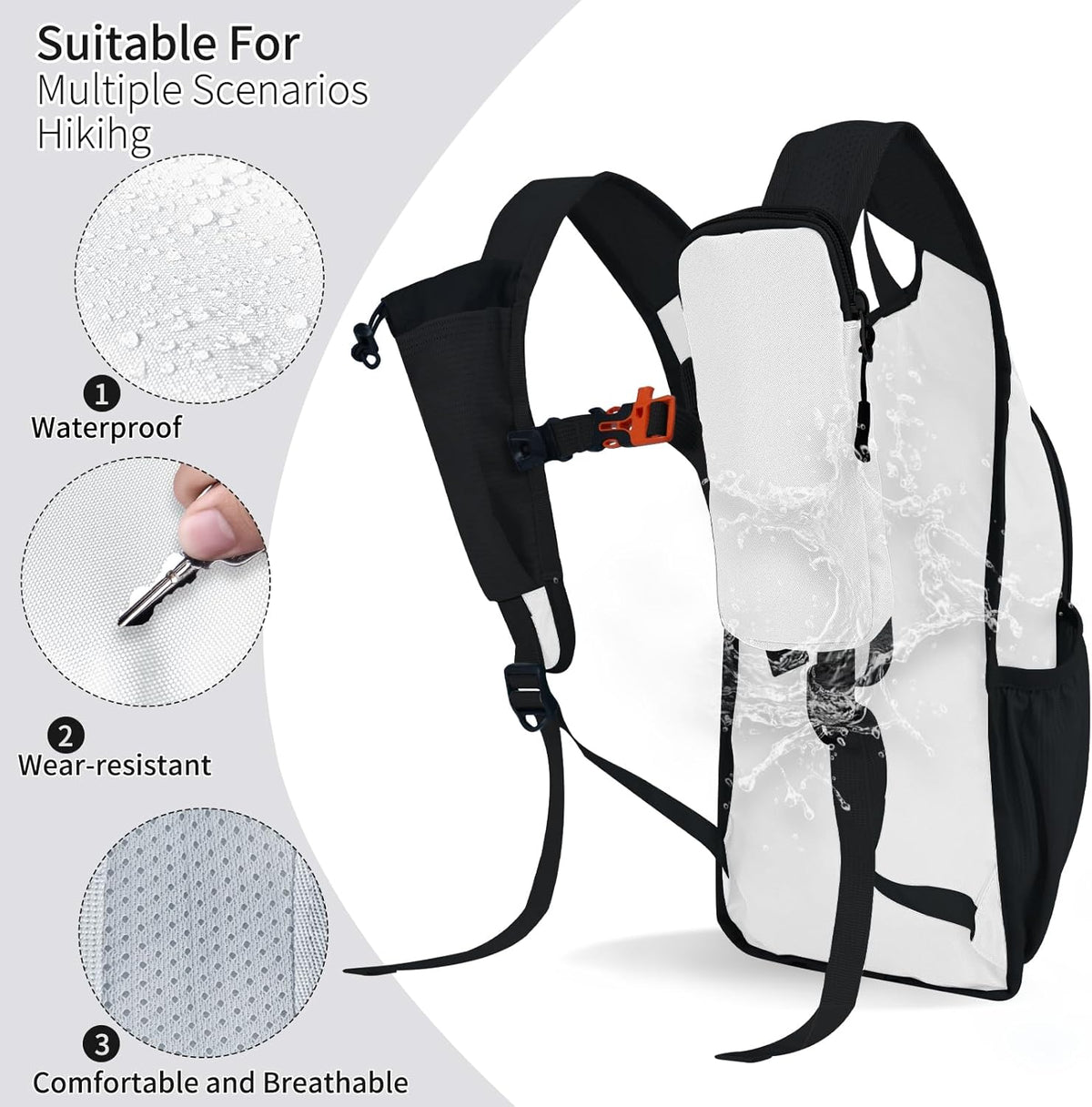 Hiking Backpack 10L/15L Small Daypack Lightweight Packable Travel Foldable Water Resistan for Women Men (White, 10L)