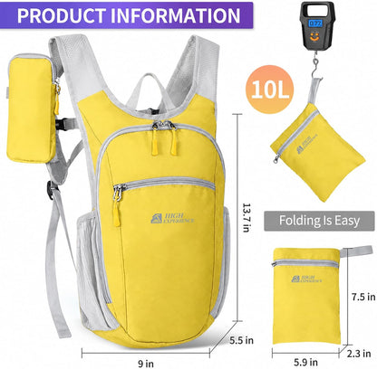 Hiking Backpack 10L/15L Small Daypack Lightweight Packable Travel Foldable Water Resistan for Women Men (White, 10L)