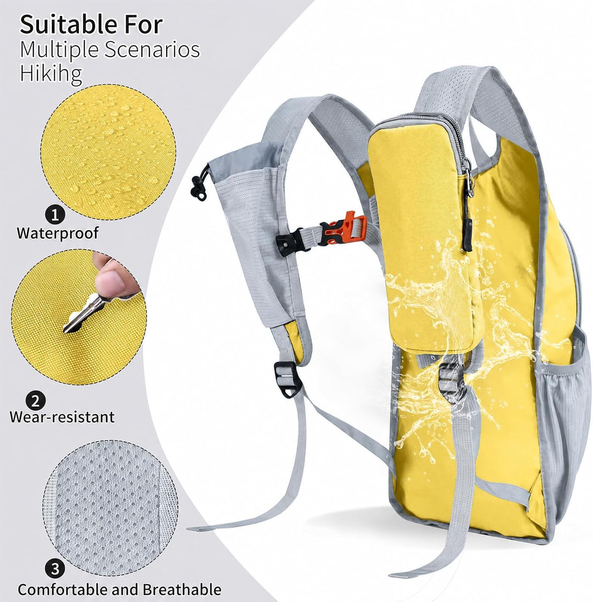 Hiking Backpack 10L/15L Small Daypack Lightweight Packable Travel Foldable Water Resistan for Women Men (White, 10L)