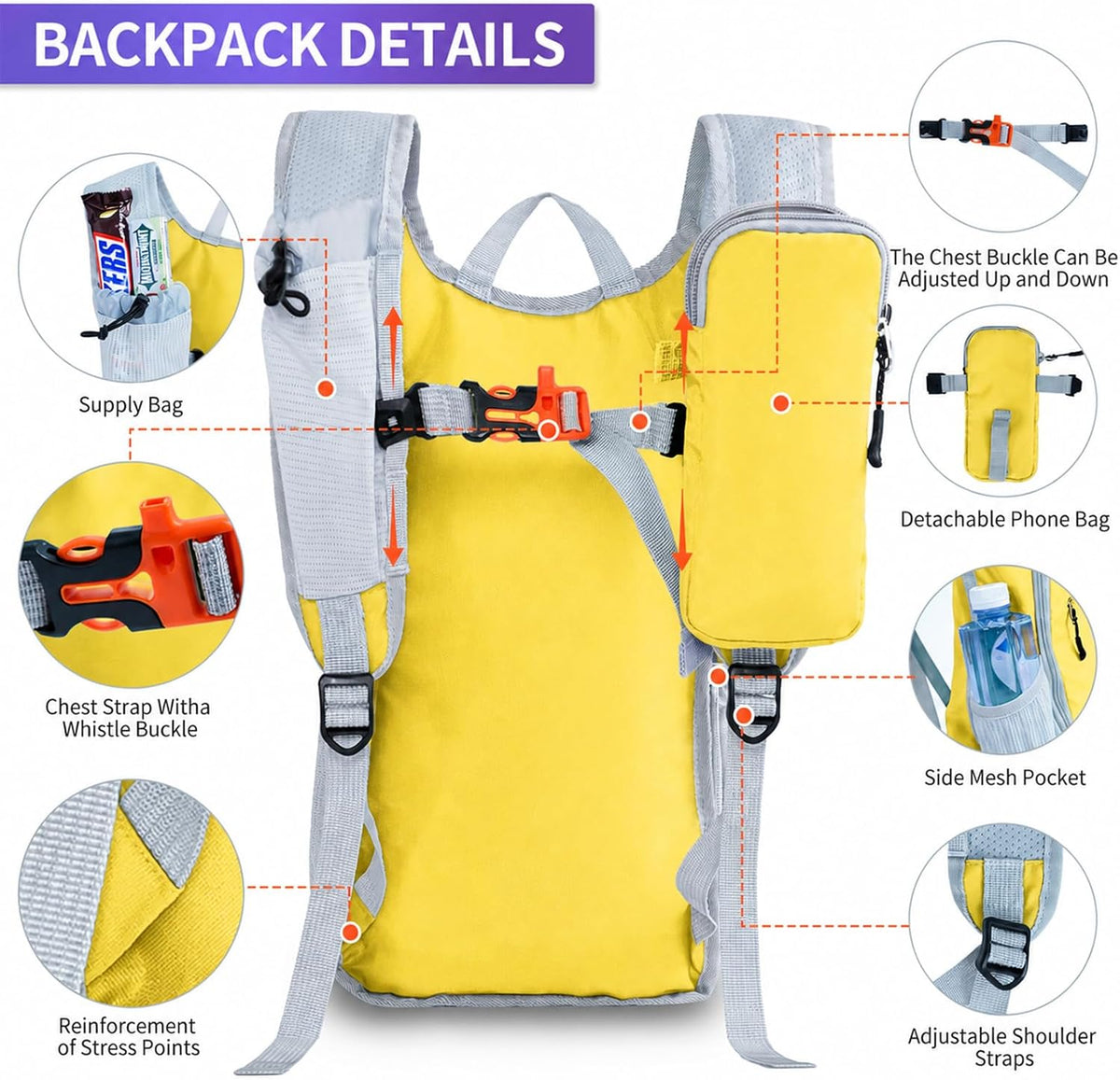 Hiking Backpack 10L/15L Small Daypack Lightweight Packable Travel Foldable Water Resistan for Women Men (White, 10L)