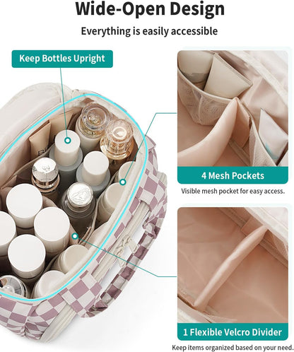 Striped Travel Toiletry Bag for Women Large Makeup Bag, Wide-open Cosmetic Make Up Organizer with Handle, Travel Bag for Toiletries, Essentials, Accessories (Mint Green Stripe)