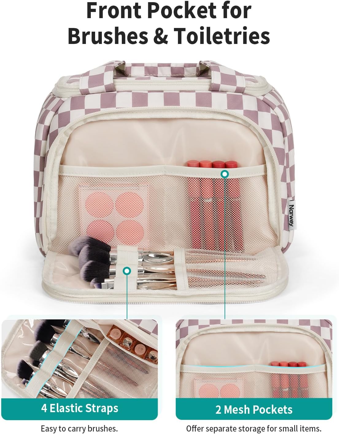 Striped Travel Toiletry Bag for Women Large Makeup Bag, Wide-open Cosmetic Make Up Organizer with Handle, Travel Bag for Toiletries, Essentials, Accessories (Mint Green Stripe)
