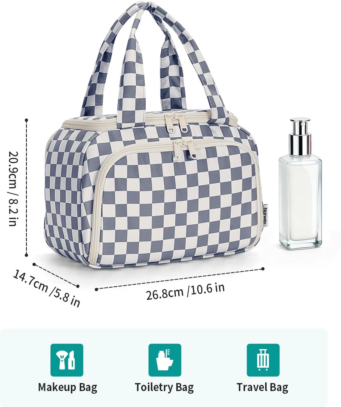 Striped Travel Toiletry Bag for Women Large Makeup Bag, Wide-open Cosmetic Make Up Organizer with Handle, Travel Bag for Toiletries, Essentials, Accessories (Mint Green Stripe)