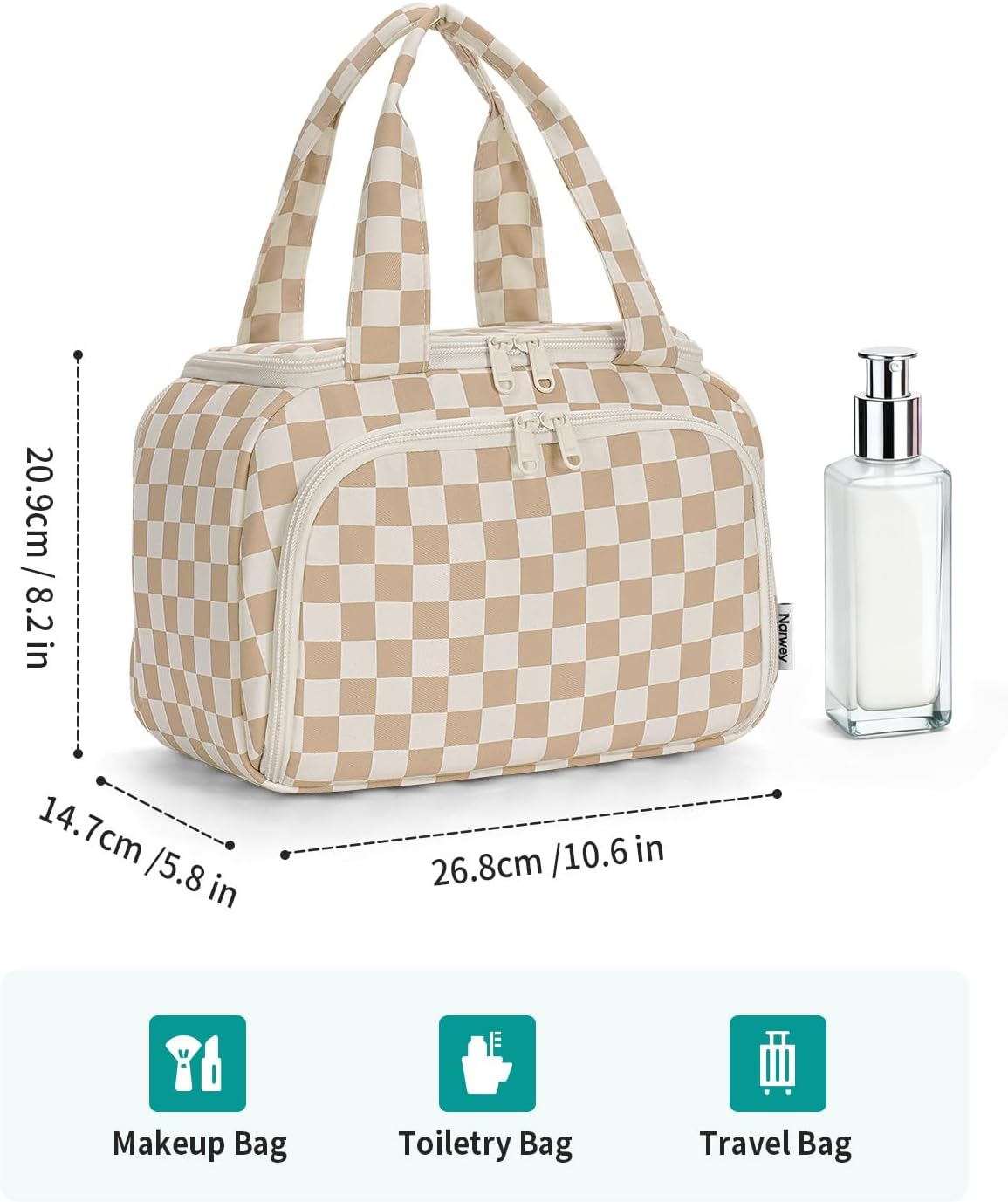 Striped Travel Toiletry Bag for Women Large Makeup Bag, Wide-open Cosmetic Make Up Organizer with Handle, Travel Bag for Toiletries, Essentials, Accessories (Mint Green Stripe)