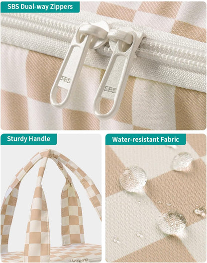 Striped Travel Toiletry Bag for Women Large Makeup Bag, Wide-open Cosmetic Make Up Organizer with Handle, Travel Bag for Toiletries, Essentials, Accessories (Mint Green Stripe)