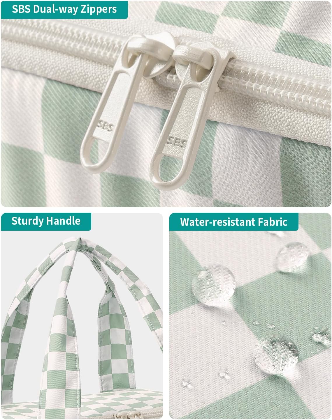Striped Travel Toiletry Bag for Women Large Makeup Bag, Wide-open Cosmetic Make Up Organizer with Handle, Travel Bag for Toiletries, Essentials, Accessories (Mint Green Stripe)