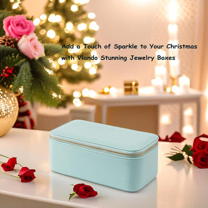 Travel Jewelry Box Organizer – Portable PU Leather Jewelry Case with 6/8/12 Zippered Pouches, Compact Storage for Earrings Rings Necklaces Bracelets, Aqua Blue