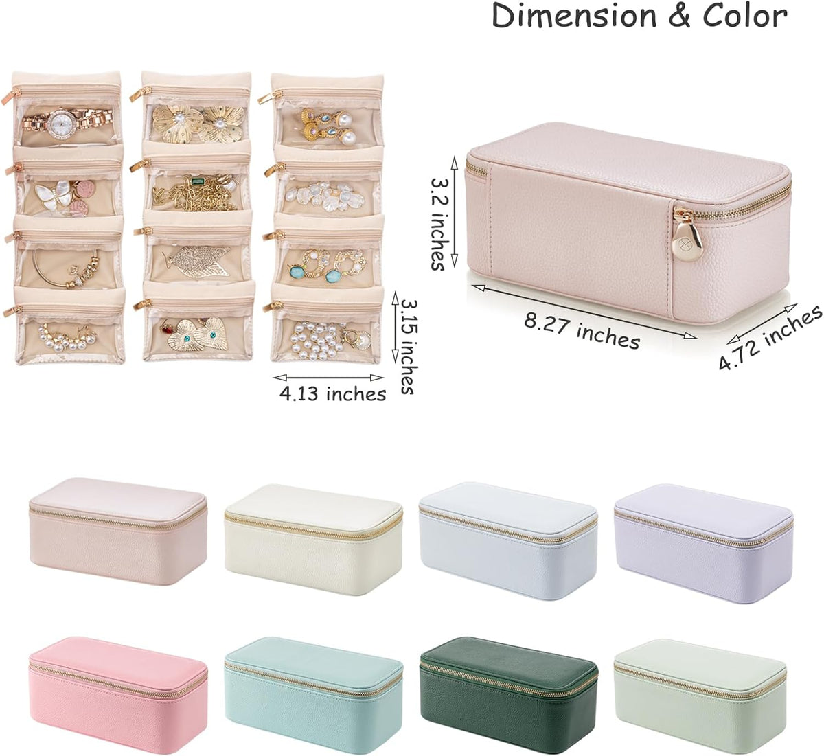 Travel Jewelry Box Organizer – Portable PU Leather Jewelry Case with 6/8/12 Zippered Pouches, Compact Storage for Earrings Rings Necklaces Bracelets, Aqua Blue