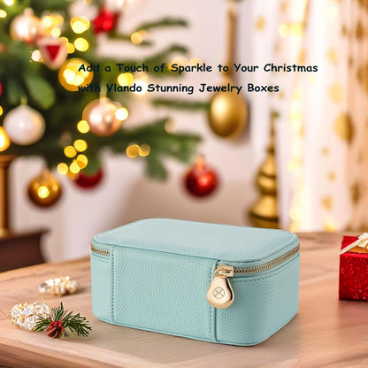 Travel Jewelry Box Organizer – Portable PU Leather Jewelry Case with 6/8/12 Zippered Pouches, Compact Storage for Earrings Rings Necklaces Bracelets, Aqua Blue