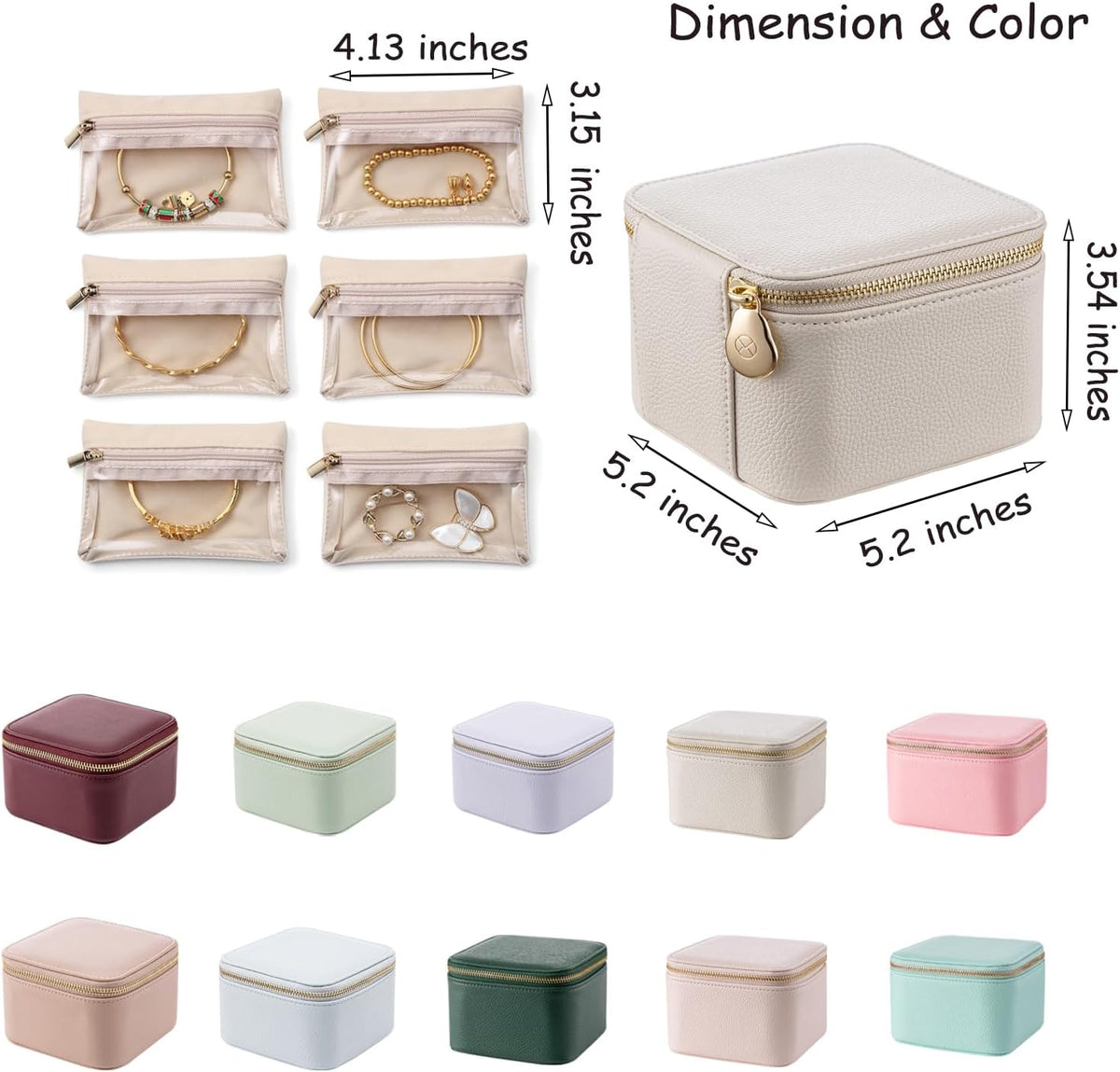 Travel Jewelry Box Organizer – Portable PU Leather Jewelry Case with 6/8/12 Zippered Pouches, Compact Storage for Earrings Rings Necklaces Bracelets, Aqua Blue
