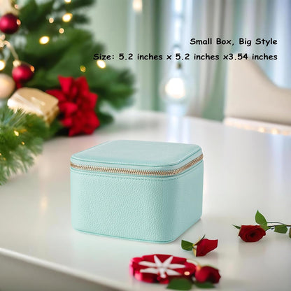 Travel Jewelry Box Organizer – Portable PU Leather Jewelry Case with 6/8/12 Zippered Pouches, Compact Storage for Earrings Rings Necklaces Bracelets, Aqua Blue