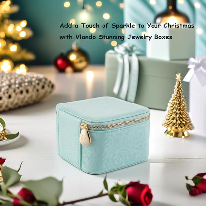 Travel Jewelry Box Organizer – Portable PU Leather Jewelry Case with 6/8/12 Zippered Pouches, Compact Storage for Earrings Rings Necklaces Bracelets, Aqua Blue