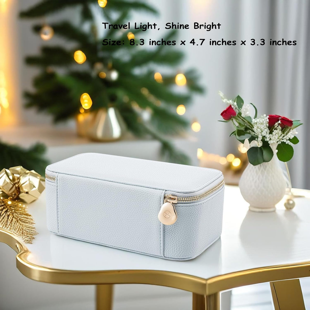 Travel Jewelry Box Organizer – Portable PU Leather Jewelry Case with 6/8/12 Zippered Pouches, Compact Storage for Earrings Rings Necklaces Bracelets, Aqua Blue